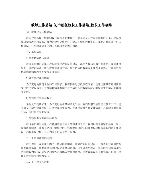 教师工作总结 初中新任校长工作总结_校长工作总结