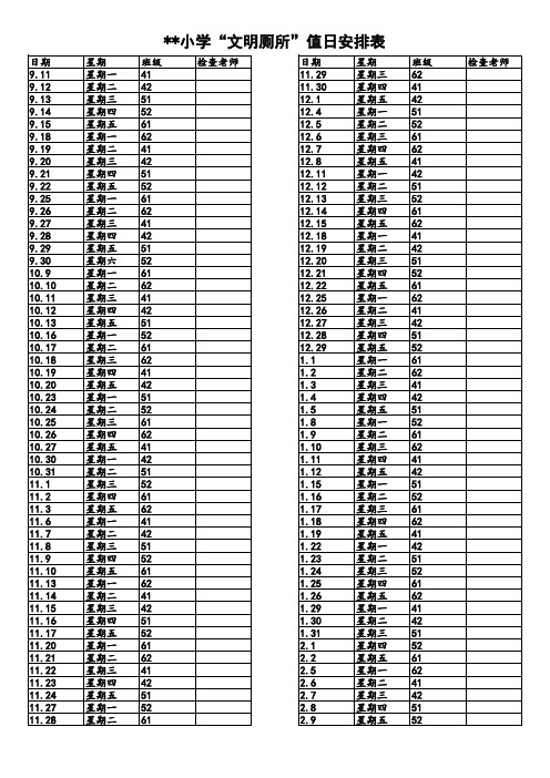 小学“文明厕所”值日安排表