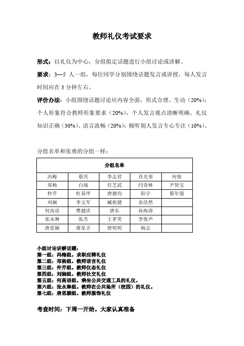 教师礼仪考试要求