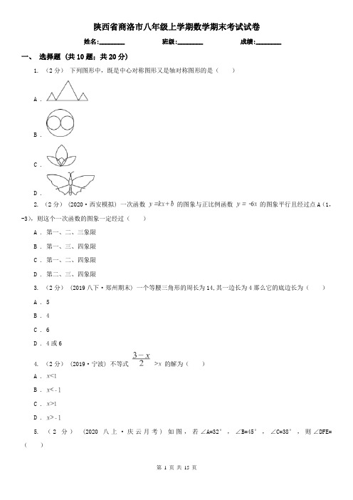 陕西省商洛市八年级上学期数学期末考试试卷