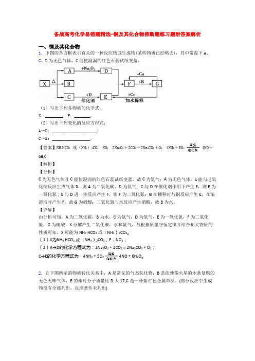 备战高考化学易错题精选-铜及其化合物推断题练习题附答案解析