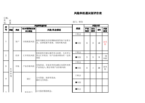 公司各部门风险和机遇识别评价表