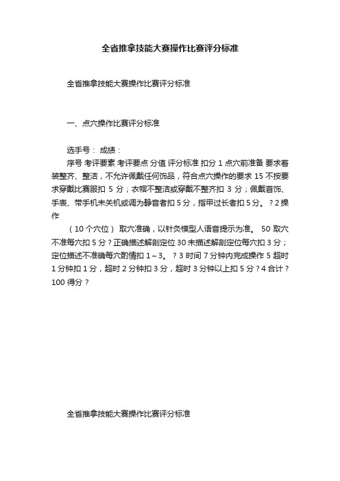 全省推拿技能大赛操作比赛评分标准