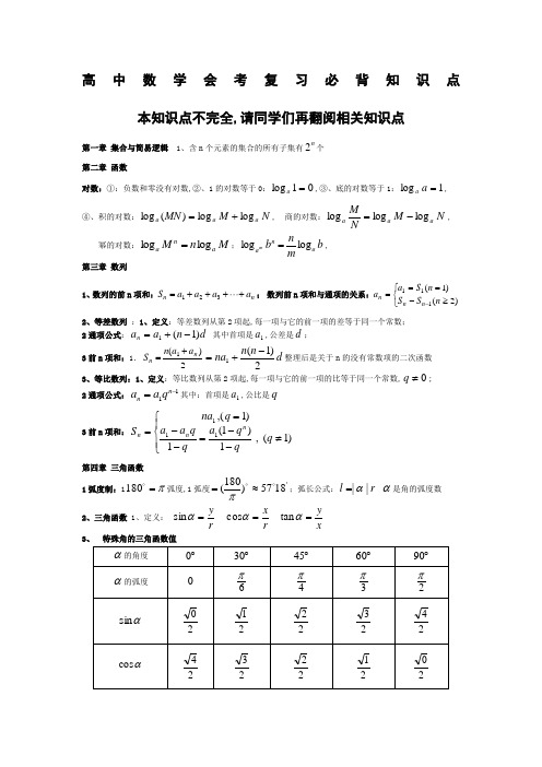 山东省高中学业水平考试数学重点及公式