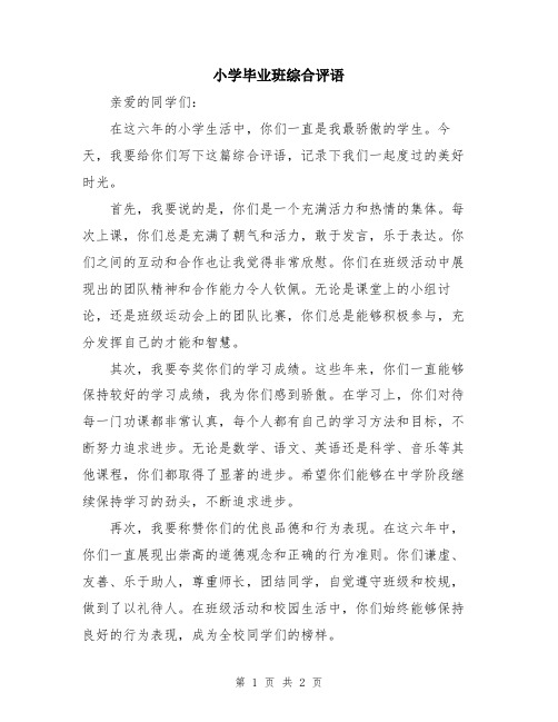 小学毕业班综合评语