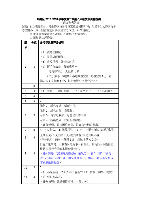 广东省顺德区2017-2018学年八年级语文下学期期末试题答案(pdf) 新人教版