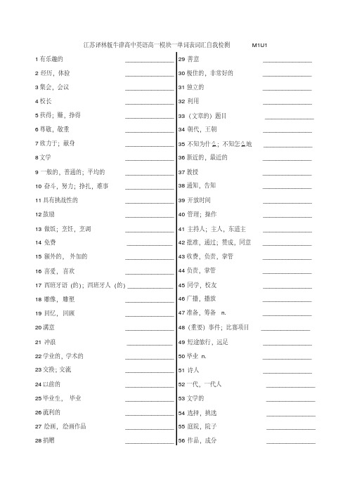 江苏译林版牛津高中英语高一模块一单词表词汇自我检测