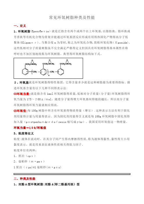 常见环氧树脂种类及性能