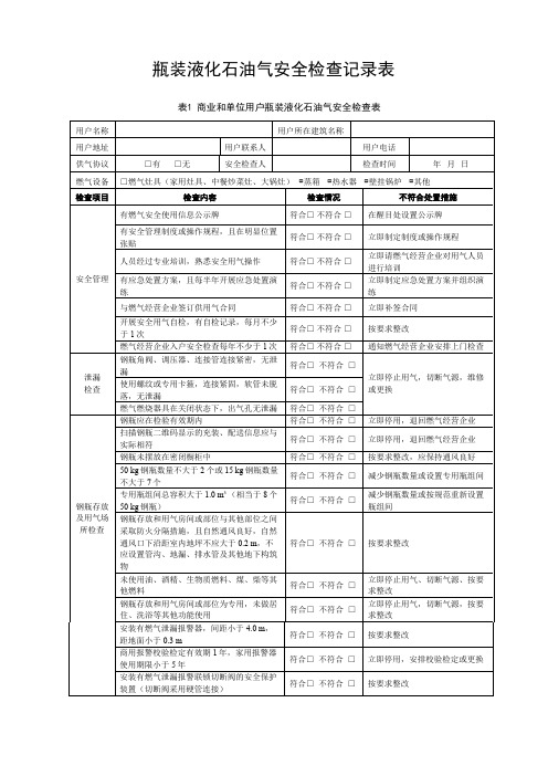 瓶装液化石油气安全检查记录表