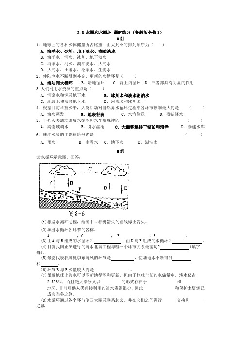 2.3 水圈和水循环 课时练习(鲁教版必修1)