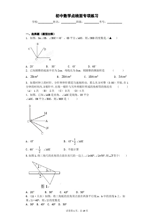 初中数学点线面专项练习