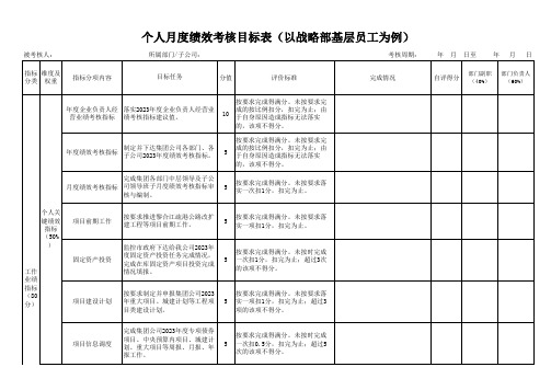 个人月度绩效考核目标表