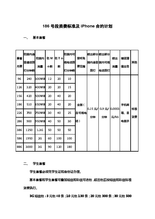 186号段资费标准及iPhone合约计划