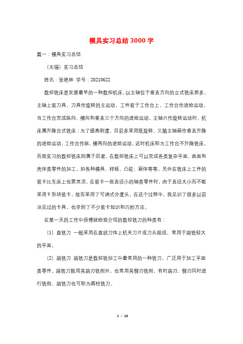 模具实习总结3000字