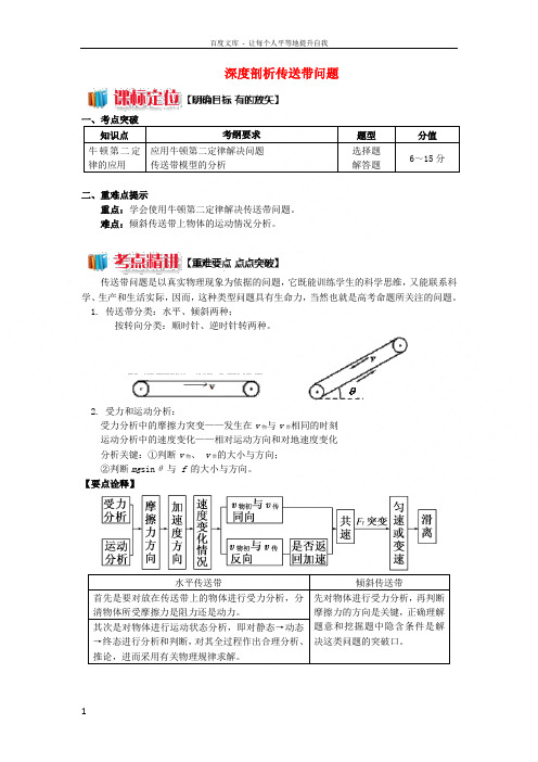 2018高中物理牛顿定律应用专题4深度剖析传送带问题学案新人教版必修1