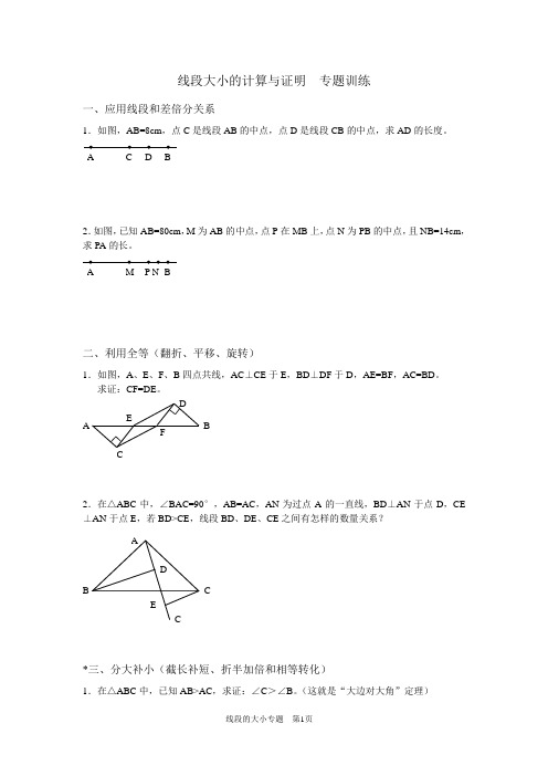 线段大小的计算与证明  专题训练