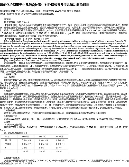 精细化护理用于小儿肺炎护理中对护理效果及患儿肺功能的影响_1