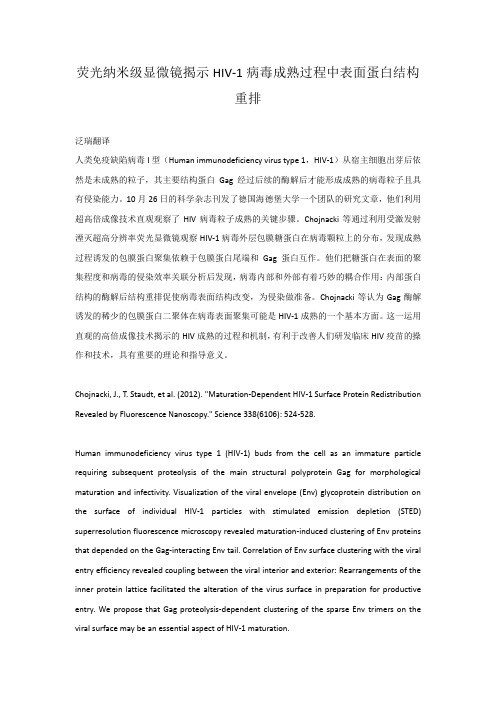 荧光纳米级显微镜揭示HIV-1病毒成熟过程中表面蛋白结构重排