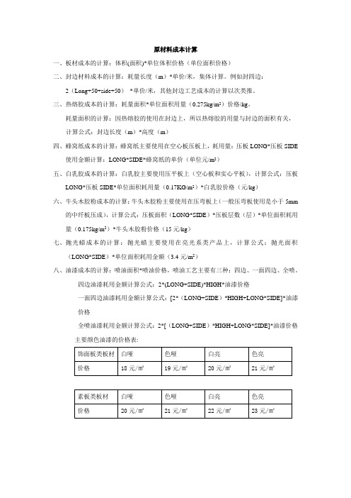 家具原材料成本计算