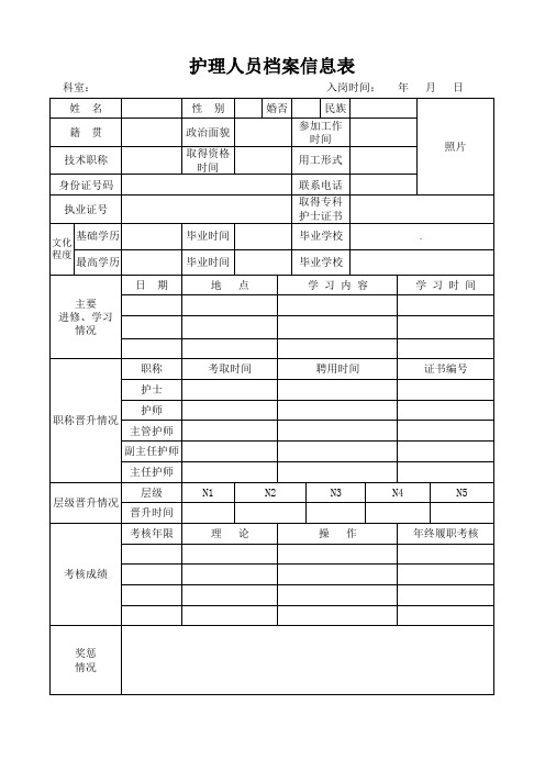 护理人员档案信息表