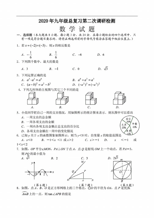 江苏省盐城市滨海县2020届九年级中考二模数学试卷（有答案）