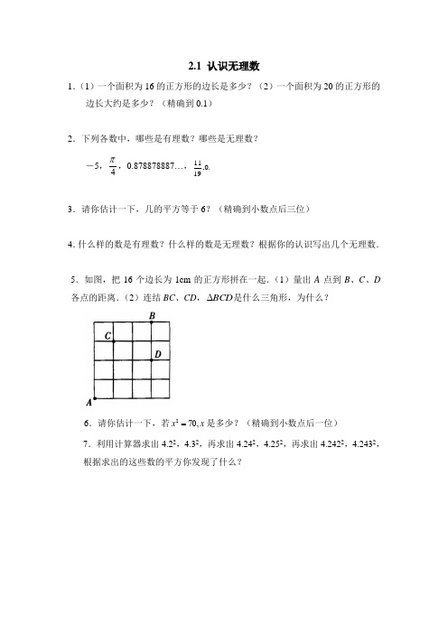 2017年秋季新版北师大版八年级数学上学期2.1、认识无理数同步练习4