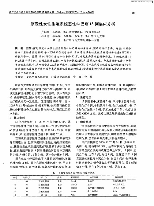 原发性女性生殖系统恶性淋巴瘤13例临床分析