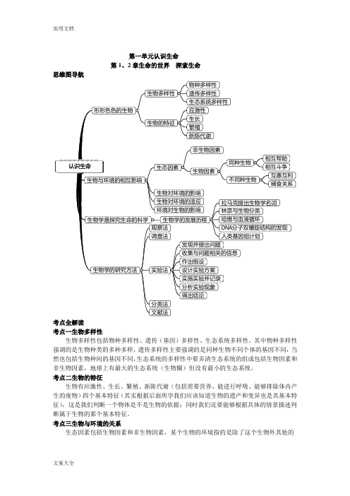 人教版七年级生物学思维导图和知识点