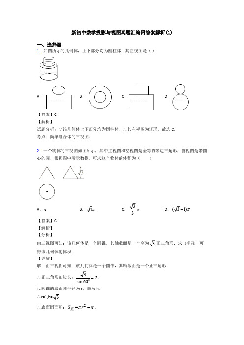 新初中数学投影与视图真题汇编附答案解析(1)