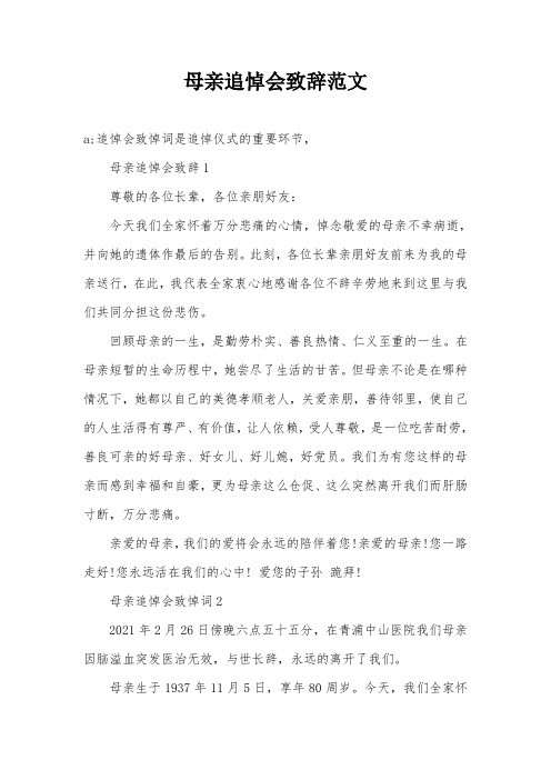 母亲追悼会致辞范文