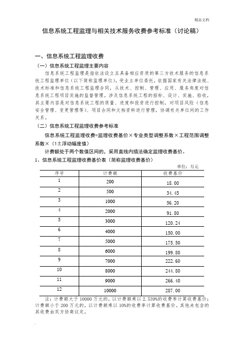 信息系统工程监理取费标准