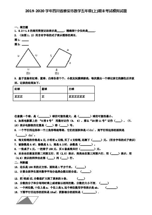 2019-2020学年四川省雅安市数学五年级(上)期末考试模拟试题