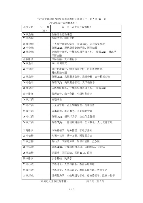 宁波电大教材科春季教材征订单(二)共2页第1页