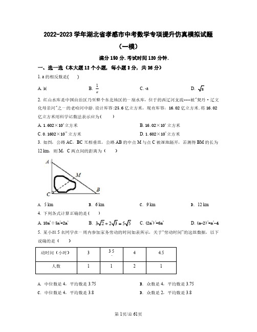 2022——2023学年湖北省孝感市中考数学专项提升仿真模拟试题(一模二模)含答案