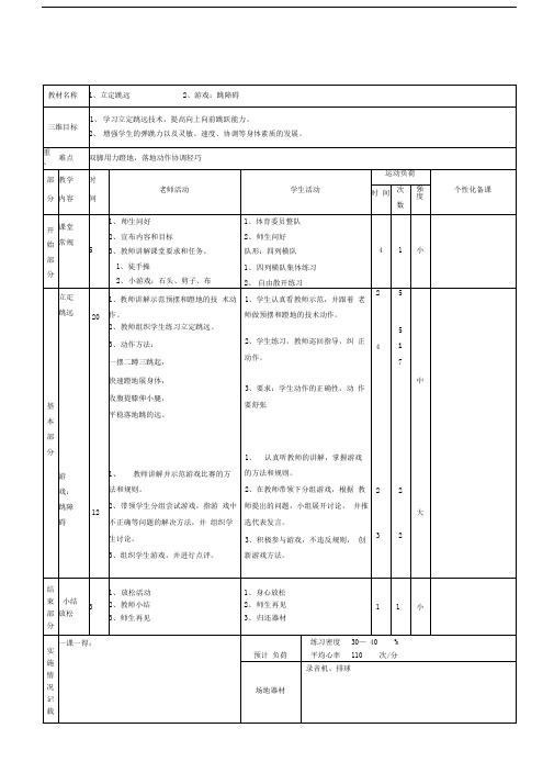 完整四年级体育与健康课程立定跳远单元教学设计