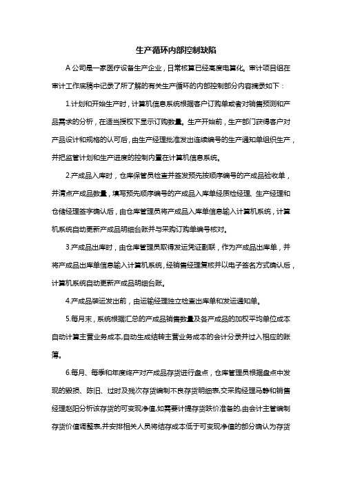 审计实务与案例_中央财经大学_5  第6章生产与仓储循环审计_(5.1.2)  案例6.1：生产循环内部控制缺