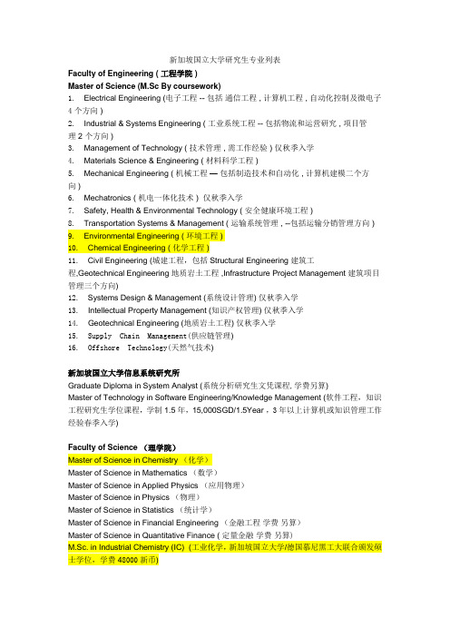 新加坡国立大学研究生专业列表