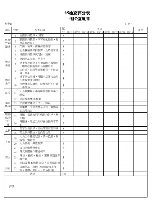 办公室6S检查表