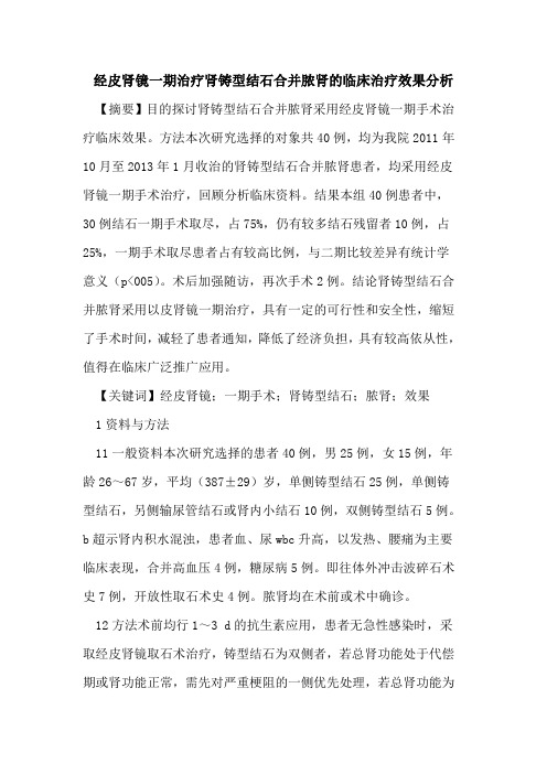 经皮肾镜一期治疗肾铸型结石合并脓肾临床治疗效果分析