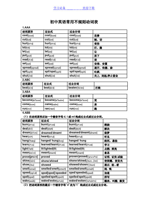 初中英语常用不规则动词表(含音标)