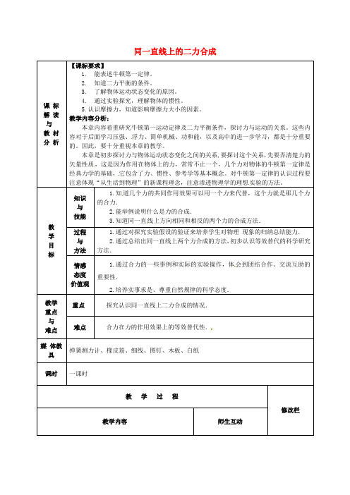 《同一直线上的二力合成》教案 