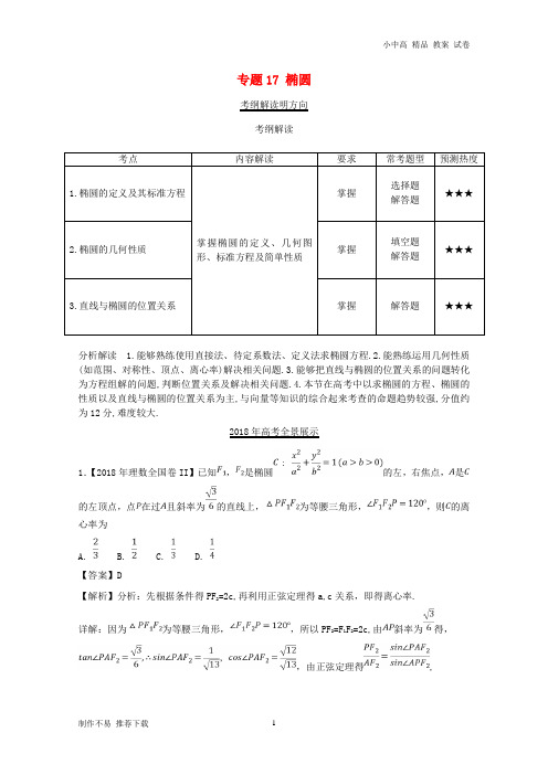 【新】三年高考(2016-2018)高考数学试题分项版解析 专题17 椭圆 理(含解析)