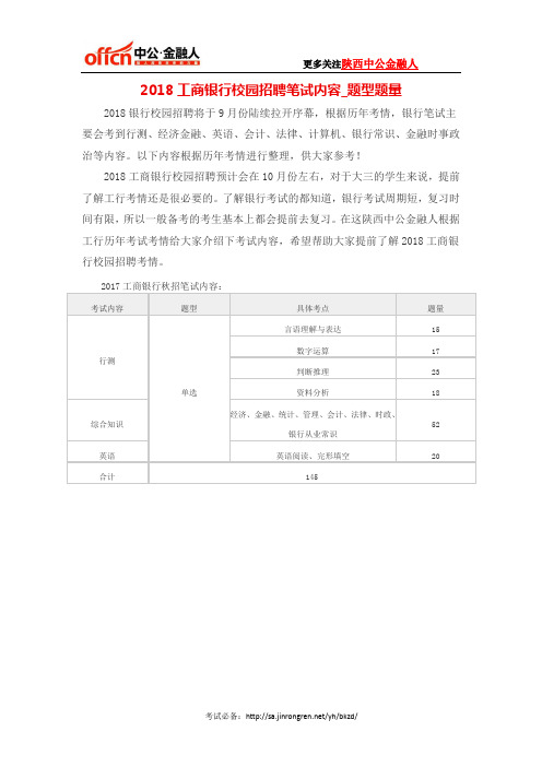 2018工商银行校园招聘笔试内容_题型题量