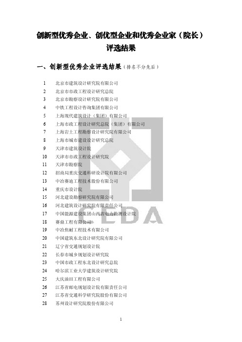 创新型优秀企业创优型企业和优秀企业家院长-中国勘察设计协会