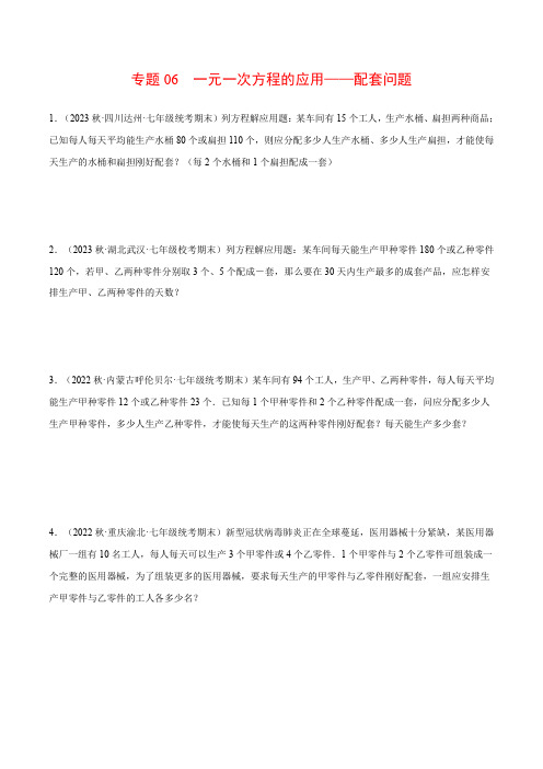 专题06一元一次方程的应用问题(应用题专项训练)(北师大版)(原卷版)