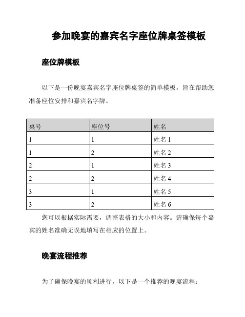 参加晚宴的嘉宾名字座位牌桌签模板