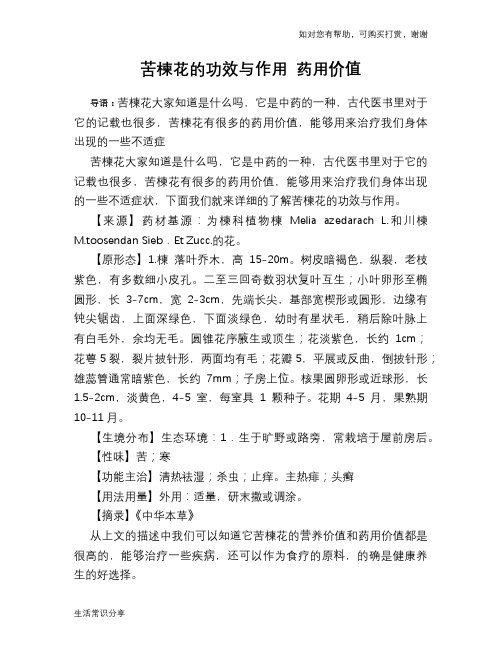 苦楝花的功效与作用 药用价值