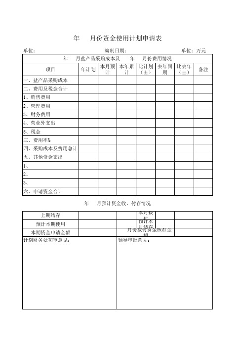 资金使用计划申请表