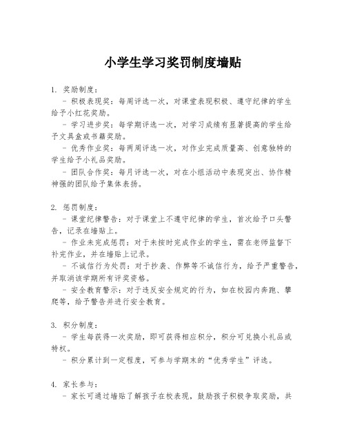 小学生学习奖罚制度墙贴