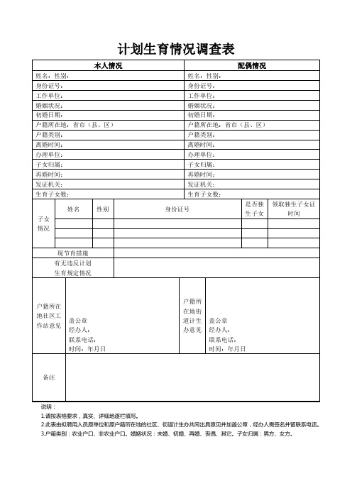 计划生育情况调查表